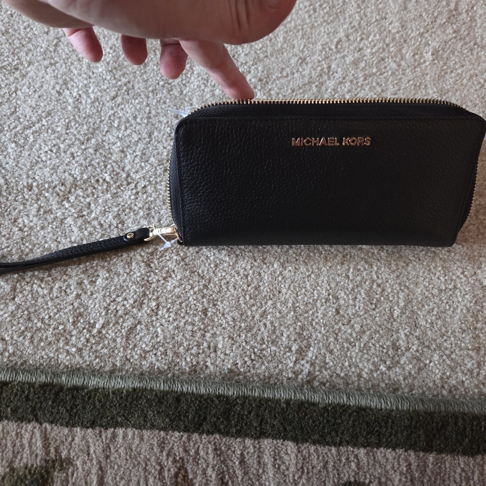 Michael Kors Black Leather Wristlet